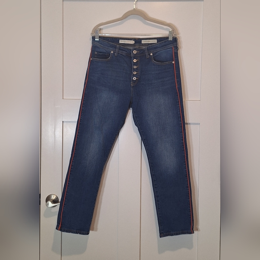 Pilcro and the Letterpress Anthropolgie Relaxed Straight Jeans Coral Piping 31